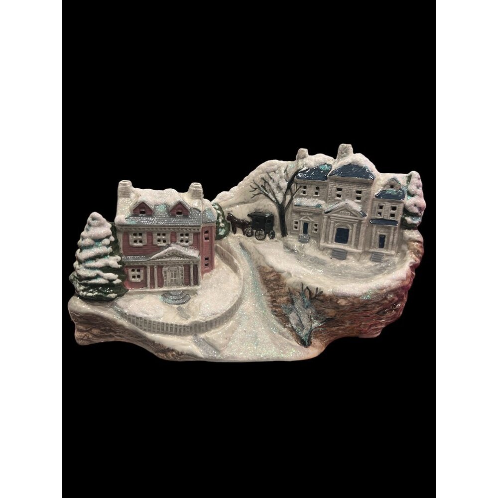 Vintage Glittery Winter Ceramic Bisque Carriage Houses‎ Marked Howell Ceramics